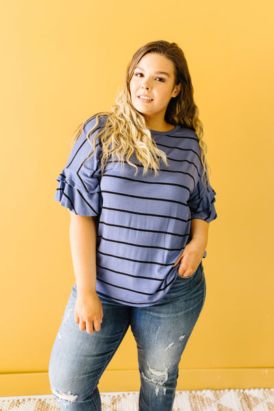 Twice As Nice Striped Top In Denim