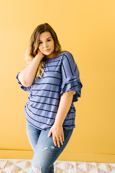 Twice As Nice Striped Top In Denim