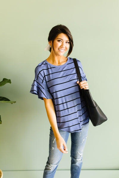 Twice As Nice Striped Top In Denim