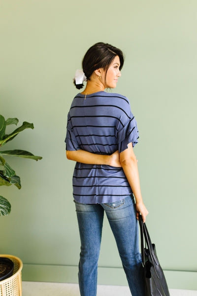 Twice As Nice Striped Top In Denim