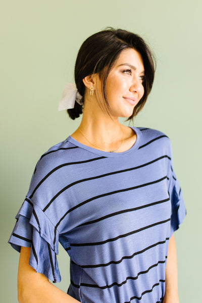 Twice As Nice Striped Top In Denim