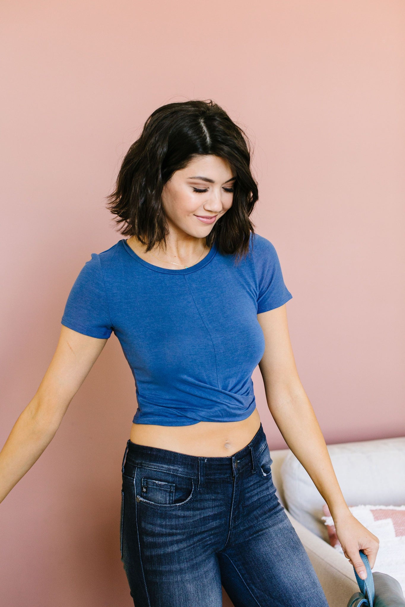 Twisted Crop Top In Navy