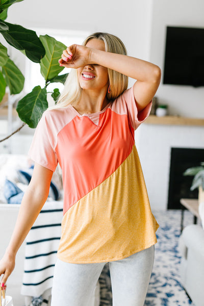 Unbalanced Colorblock Top In Yellow