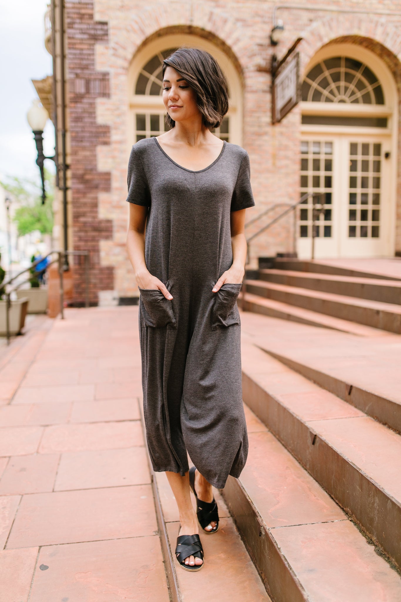 Ups and Downs Jumpsuit In Charcoal