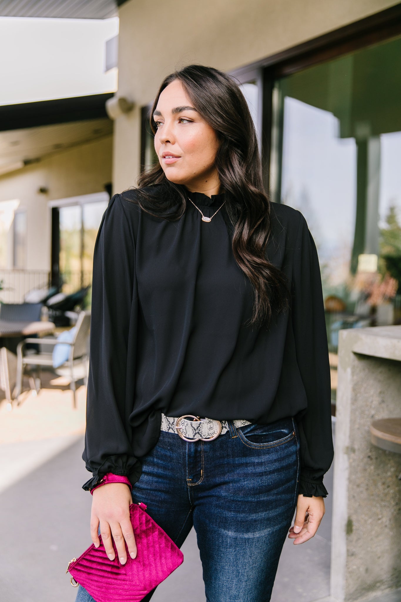 Grace Mock Neck Blouse In Black