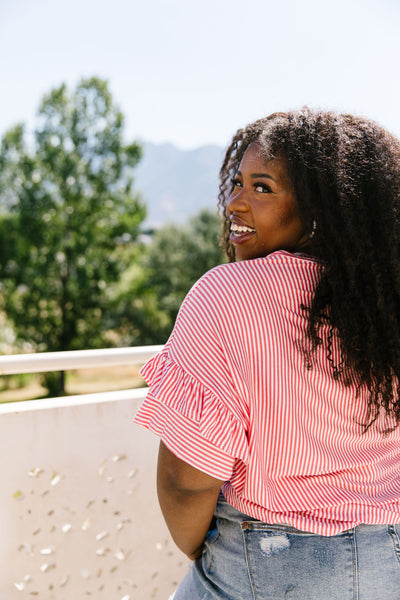 Vertical Horizon Striped Top In Coral
