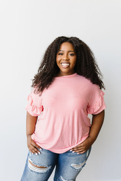 Vertical Horizon Striped Top In Coral