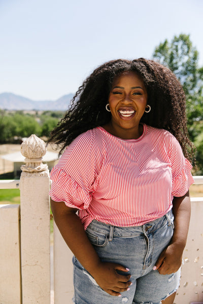 Vertical Horizon Striped Top In Coral