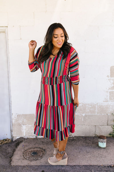 Vibrant Stripes Midi Dress