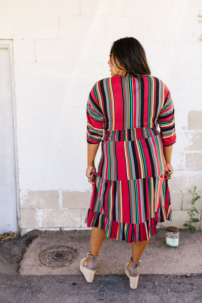 Vibrant Stripes Midi Dress