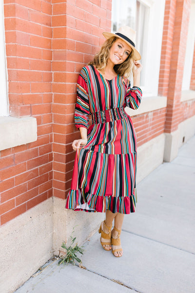 Vibrant Stripes Midi Dress