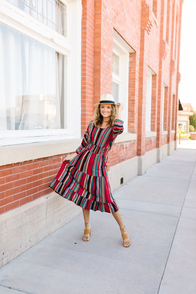 Vibrant Stripes Midi Dress