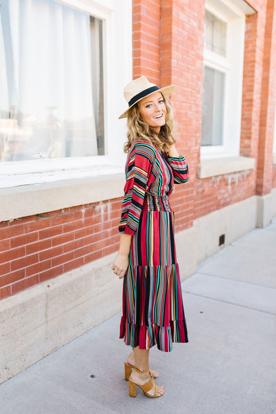 Vibrant Stripes Midi Dress