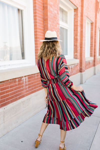 Vibrant Stripes Midi Dress