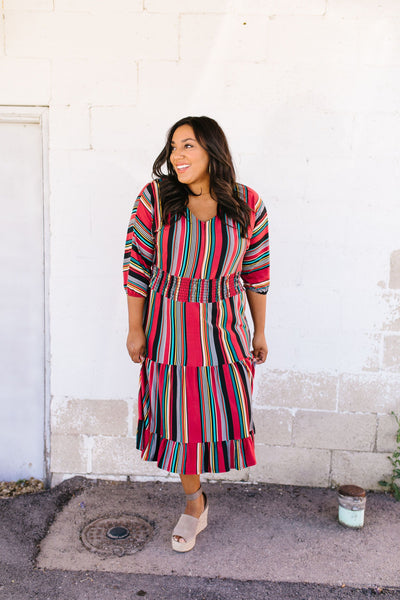 Vibrant Stripes Midi Dress