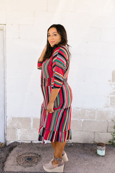 Vibrant Stripes Midi Dress