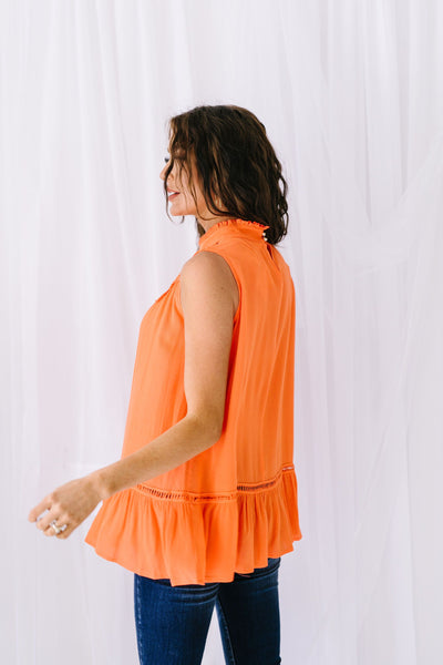 Victoria Lace Mock Neck Top In Orange