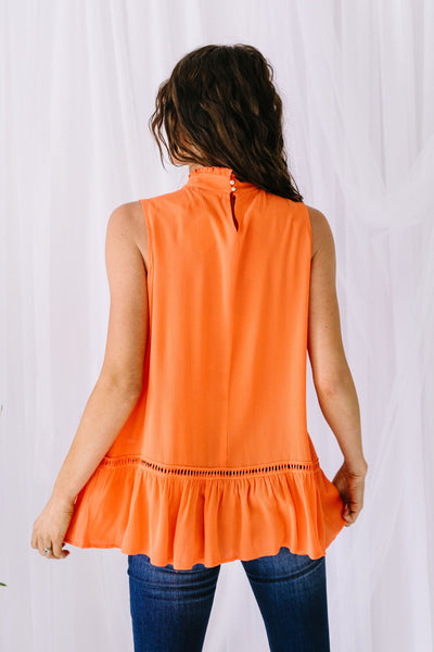 Victoria Lace Mock Neck Top In Orange