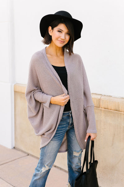 Waffle Knit Slouchy Cardi In Taupe