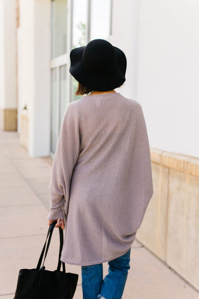 Waffle Knit Slouchy Cardi In Taupe