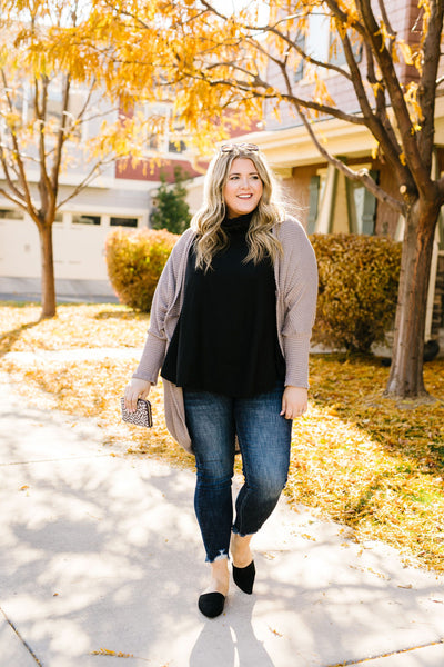 Waffle Knit Slouchy Cardi In Taupe