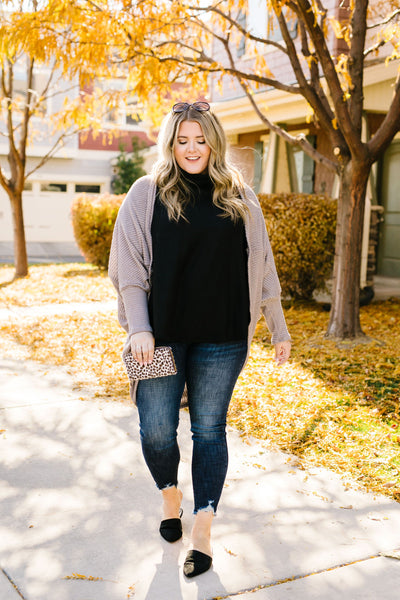 Waffle Knit Slouchy Cardi In Taupe