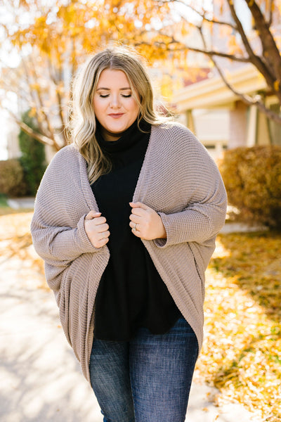 Waffle Knit Slouchy Cardi In Taupe