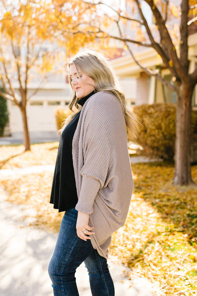 Waffle Knit Slouchy Cardi In Taupe