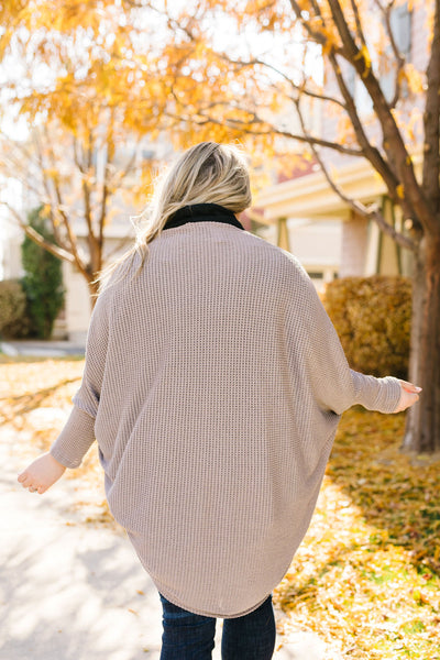 Waffle Knit Slouchy Cardi In Taupe