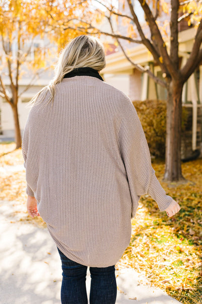 Waffle Knit Slouchy Cardi In Taupe