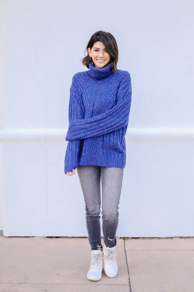 Wintertime Blues Cowl Neck Sweater