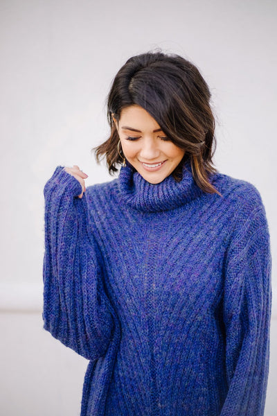 Wintertime Blues Cowl Neck Sweater