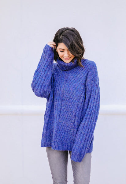 Wintertime Blues Cowl Neck Sweater