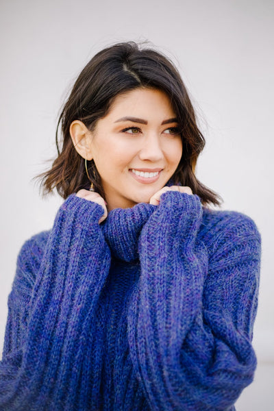 Wintertime Blues Cowl Neck Sweater