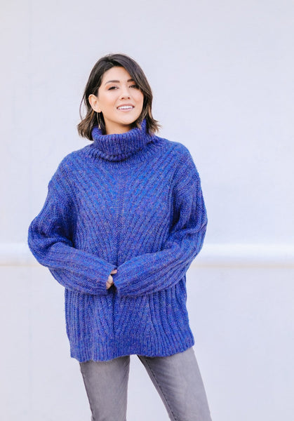 Wintertime Blues Cowl Neck Sweater