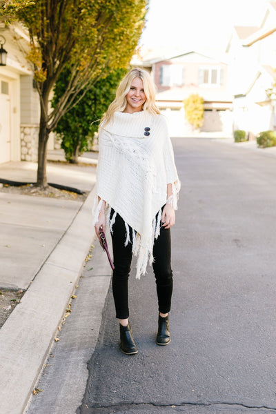 Working Overtime Sweater Poncho In Ivory