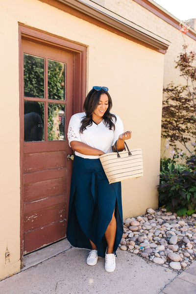 Wrap Fall Up Tie Front Pants In Navy