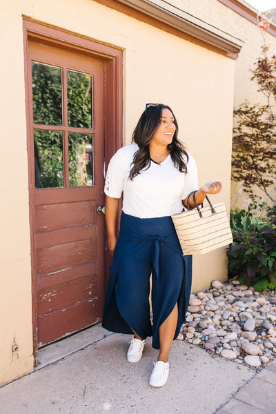 Wrap Fall Up Tie Front Pants In Navy