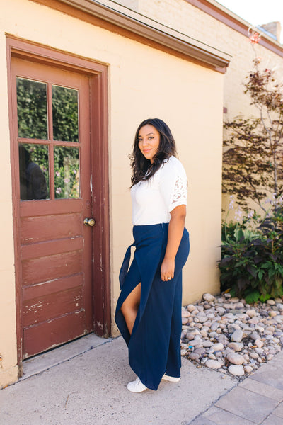 Wrap Fall Up Tie Front Pants In Navy