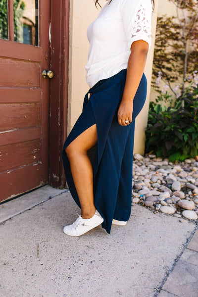 Wrap Fall Up Tie Front Pants In Navy