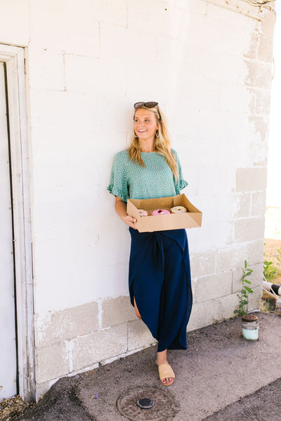 Wrap Fall Up Tie Front Pants In Navy